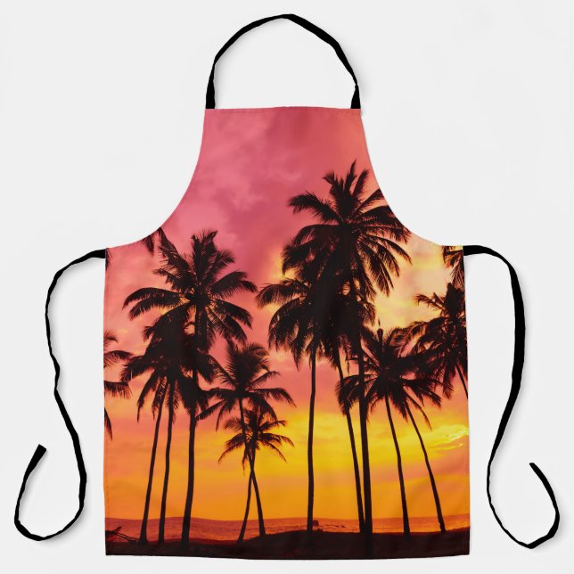 Tropical Sunset: Palm Silhouette Serenity. Apron (Front)