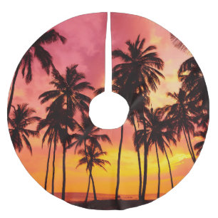 Tropical Sunset: Palm Silhouette Serenity. Brushed Polyester Tree Skirt