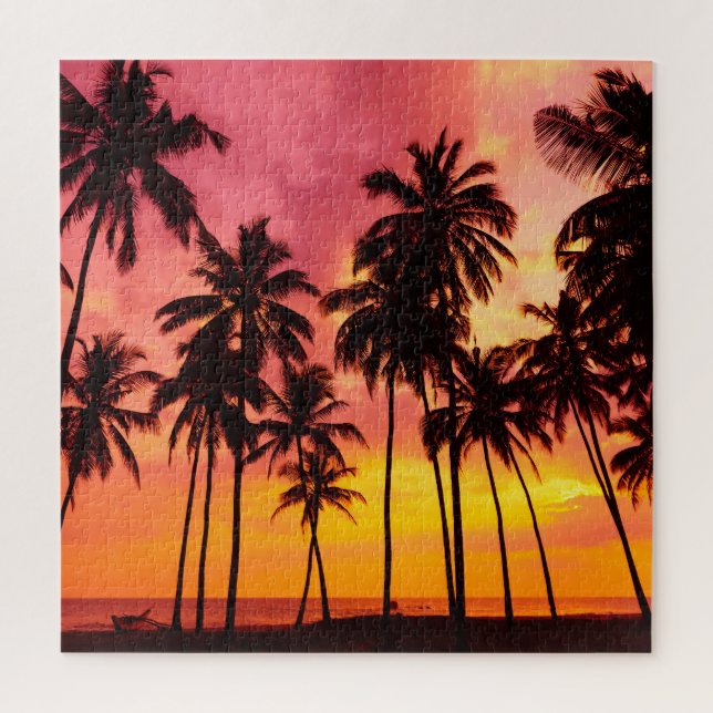 Tropical Sunset: Palm Silhouette Serenity. Jigsaw Puzzle (Vertical)