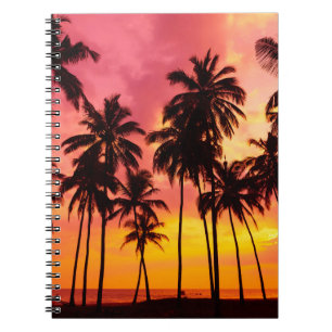 Tropical Sunset: Palm Silhouette Serenity. Notebook