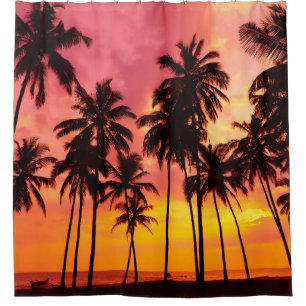 Tropical Sunset: Palm Silhouette Serenity. Shower Curtain