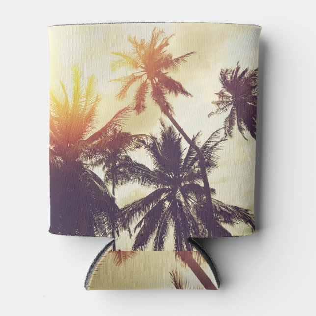 Tropical Sunset: Palm Silhouette Vintage Can Cooler (Front)