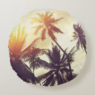 Tropical Sunset: Palm Silhouette Vintage Round Cushion