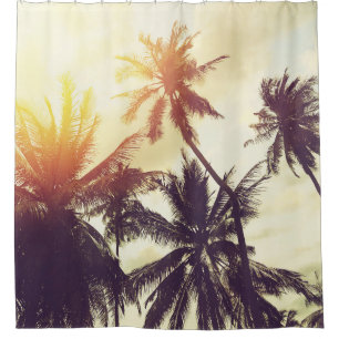 Tropical Sunset: Palm Silhouette Vintage Shower Curtain