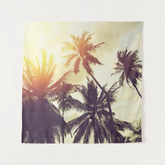 Tropical Sunset: Palm Silhouette Vintage Tapestry (Front)