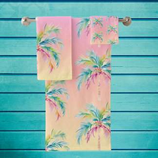 Tropical Sunset Palm Tree Bath Towel Set