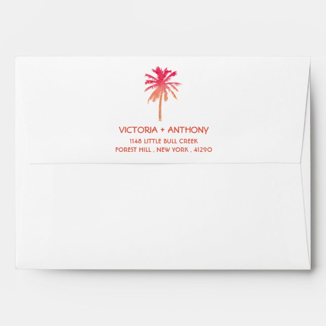 Tropical Sunset Palm Tree Beach Wedding Envelopes (Back (Top Flap))