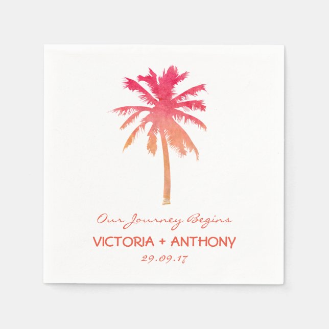Tropical Sunset Palm Tree Beach Wedding Napkin (Front)