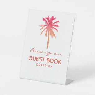 Tropical Sunset Palm Tree Beach Wedding Pedestal Sign