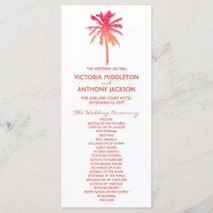 Tropical Sunset Palm Tree Beach Wedding Program Programme