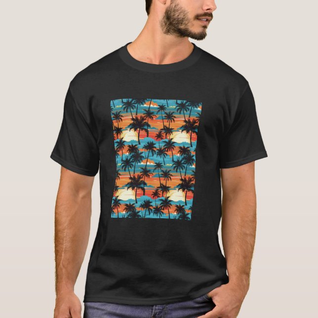 Tropical Sunset Palm Tree Pattern T-Shirt (Front)