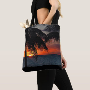 Tropical Sunset Palm Trees Beach Ocean Tote Bag