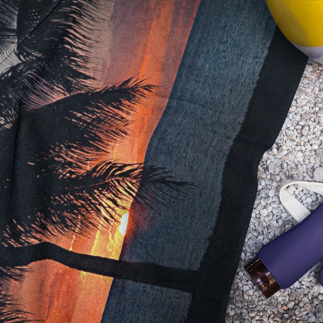 Tropical Sunset Palm Trees Beach Towel (Caribbean Tropical Sunset Palm Trees Beach Beach Towel)