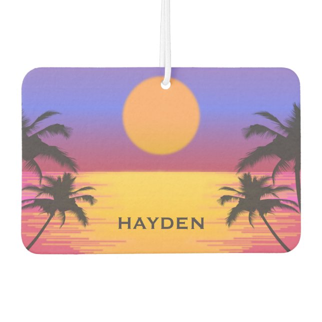 Tropical Sunset Palm Trees Graphic Personalised Car Air Freshener (Front)