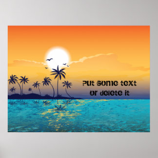 Tropical sunset, palm trees, ocean poster print