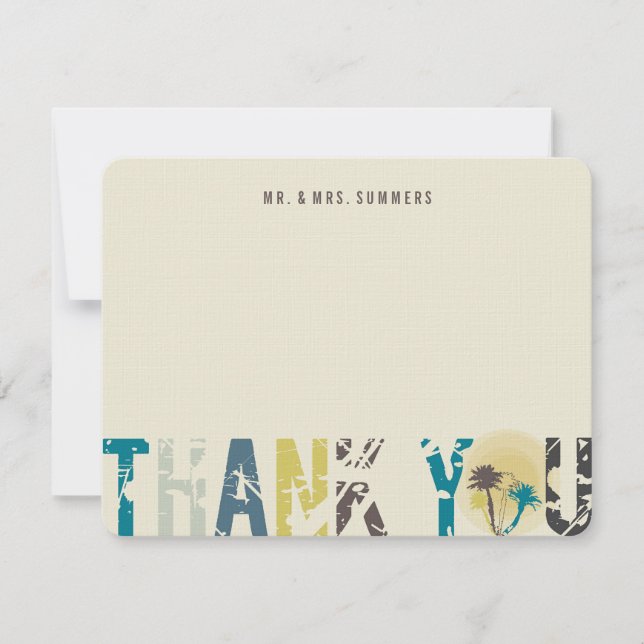 Tropical Sunset Palm Trees Photo Wedding Thank You (Front)