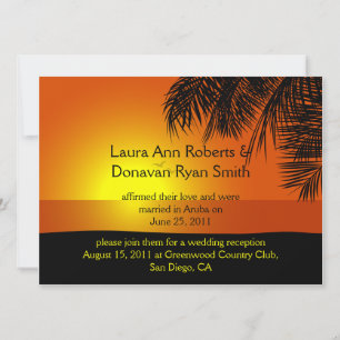 Tropical Sunset Palm Trees Post Wedding Invitation