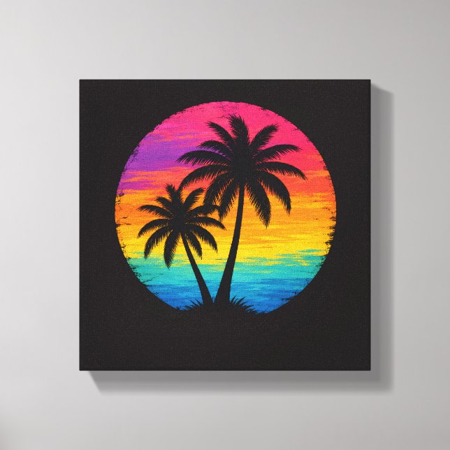 Tropical Sunset Palm Trees Retro Design Canvas Print (Front)