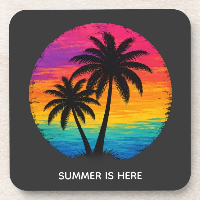 Tropical Sunset Palm Trees Retro Design Coaster (Front)