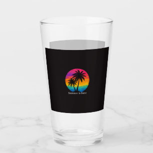 Tropical Sunset Palm Trees Retro Design Glass