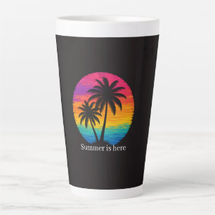 Tropical Sunset Palm Trees Retro Design Latte Mug