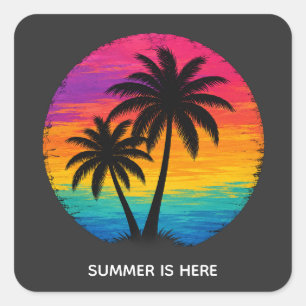 Tropical Sunset Palm Trees Retro Design Square Sticker