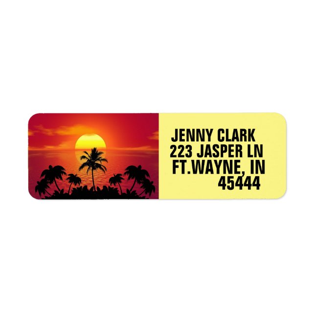 TROPICAL SUNSET PALM TREES RETURN ADDRESS LABELS (Front)
