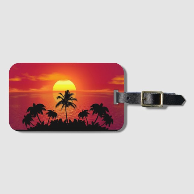 Tropical Sunset Palm Trees Silhouette Beach Luggage Tag (Front Horizontal)