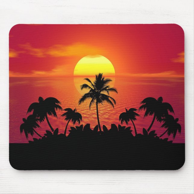 Tropical Sunset Palm Trees Silhouette Beach Mouse Pad (Front)