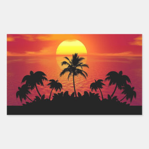 Tropical Sunset Palm Trees Silhouette Beach Rectangular Sticker