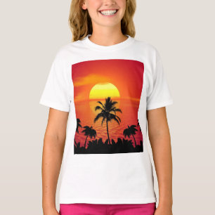 Tropical Sunset Palm Trees Silhouette Beach T-Shirt