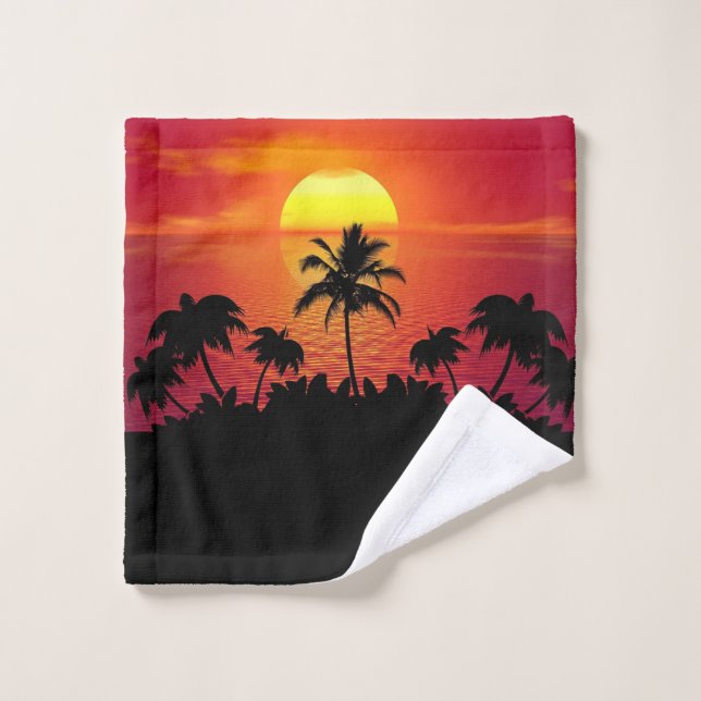 Tropical Sunset Palm Trees Silhouette Beach Wash Cloth (Wash Cloth)