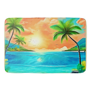 Tropical Sunset Paradise Beach View Bath Mat