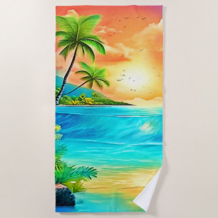 Tropical Sunset Paradise Beach View Beach Towel