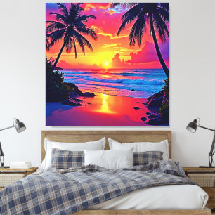 Tropical Sunset Paradise Design Canvas Print