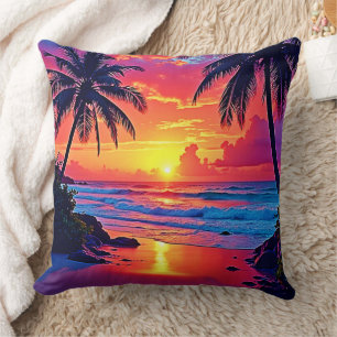 Tropical Sunset Paradise Design Cushion
