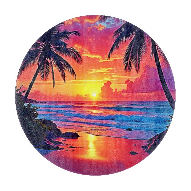 Tropical Sunset Paradise Design Cutting Board (Front)