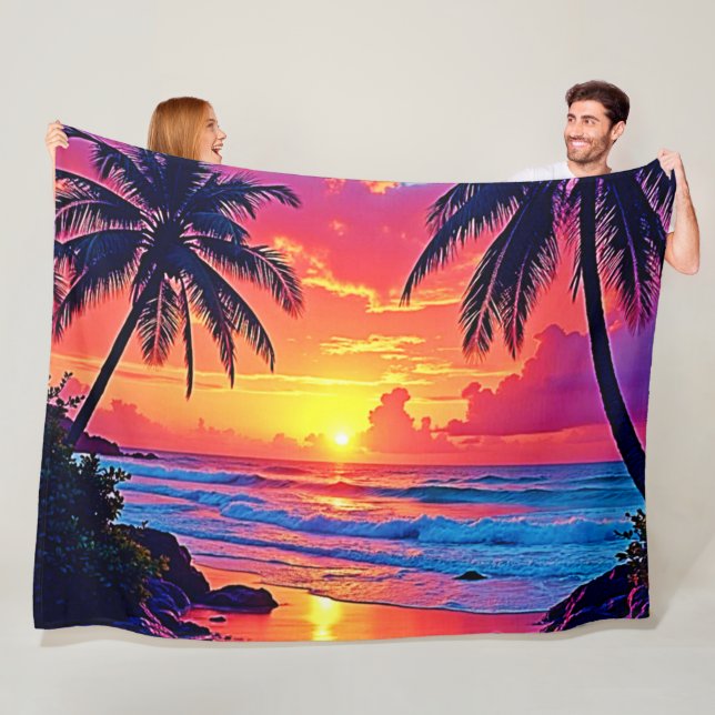 Tropical Sunset Paradise Design Fleece Blanket (In Situ)