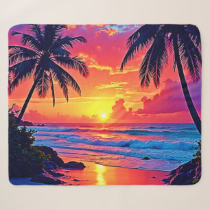 Tropical Sunset Paradise Design Sherpa Blanket
