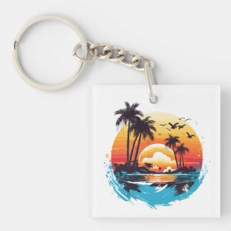 Tropical Sunset Paradise Key Ring