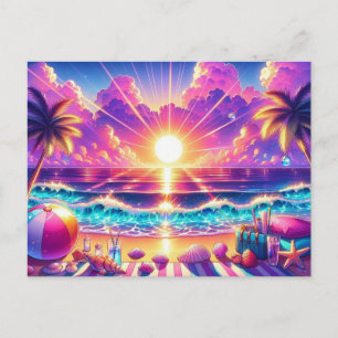 Tropical Sunset Paradise Painting Postcard