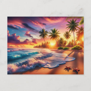 Tropical Sunset Paradise Painting Postcard