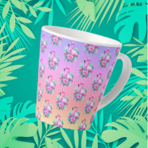 Tropical Sunset Pink Flamingo  Latte Mug