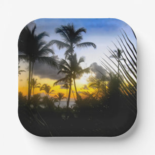 Tropical Sunset Print Paper Plate