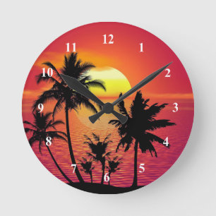 Tropical Sunset Round Clock