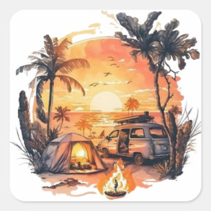 Tropical Sunset Scene Square Sticker