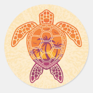 Tropical Sunset Sea Turtle Design Classic Round Sticker