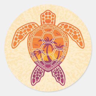 Tropical Sunset Sea Turtle Design Classic Round Sticker