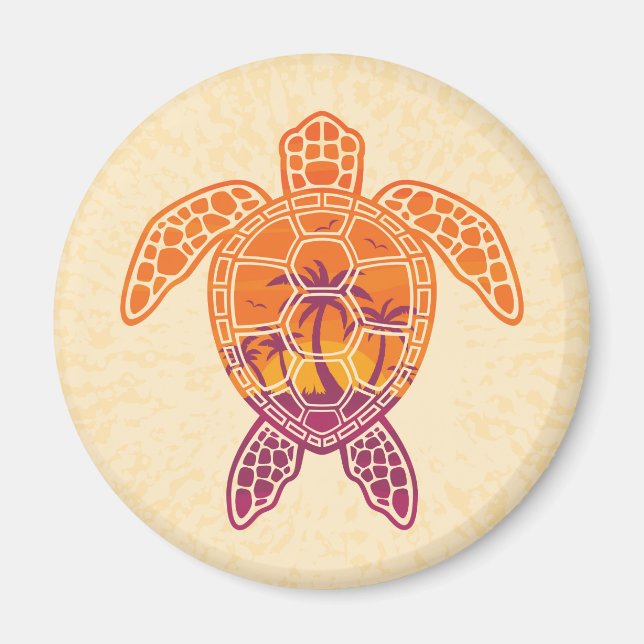 Tropical Sunset Sea Turtle Design Magnet (Front)