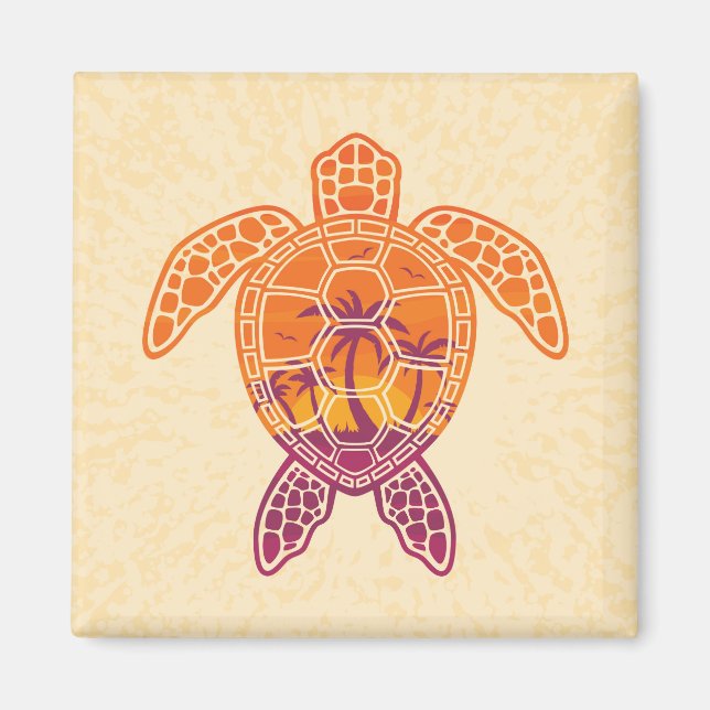 Tropical Sunset Sea Turtle Design Magnet (Front)